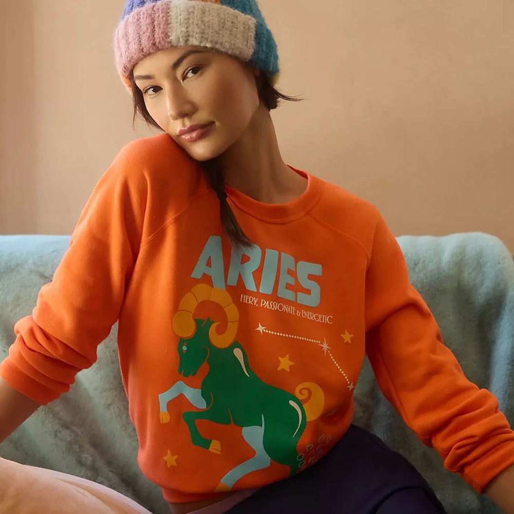 NWT Anthropologie Midnight Rider The Carolita Aries Zodiac Sweatshirt XS